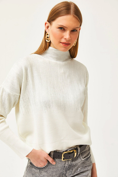 Olalook Dámský bílý svetr z úpletu poloviční Fisherman KZK-19000726