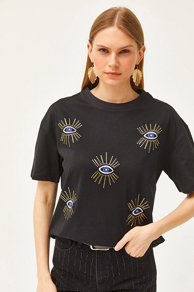 Olalook Dámské tričko Black Eye Printed Foil Detailed TSH-19000770