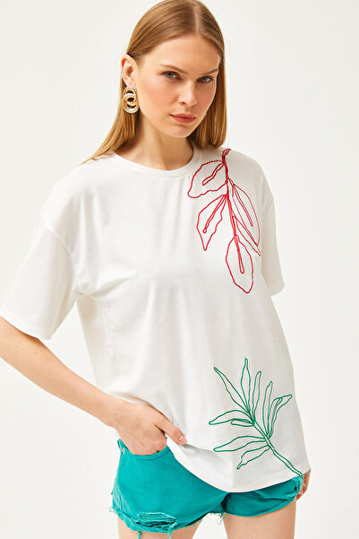 Olalook Γυναικείο T-shirt εκρού ανάγλυφο TSH-19000777