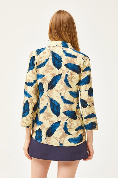 Olalook Women's Yellow Leaf Woven Viscose Shirt GML-19001181
