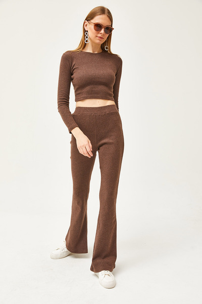 Olalook Жіноча гірка коричнева блузка Ust Crop внизу іспанські легінси На флісі Костюм TKM19000262