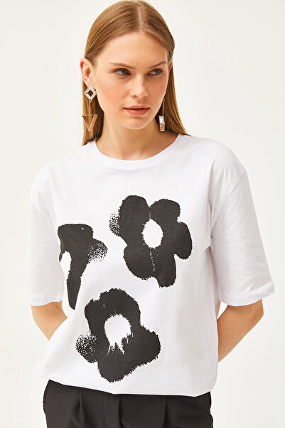 Olalook Γυναικείο μπλουζάκι εκρού μαργαρίτα με στάμπα με άνετη εφαρμογή TSH-19000783