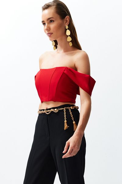 Trendyol Collection Carmen Collar Red Woven Bustier - TPRSS24BS00019