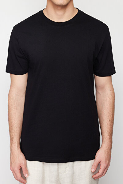 Trendyol Collection Κείμενο εμπριμέ μαύρο κεντημένο βαμβακερό μπλουζάκι - TMNSS24TS00133