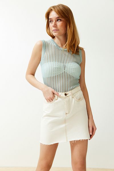 Trendyol Collection Μέντα διάφανη πλεκτή μπλούζα TWOSS24BZ00277