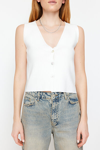 Trendyol Collection Ecru Premium Thread / Special Thread Basic Vest Look Knitwear Blouse Twoss24Bz00272