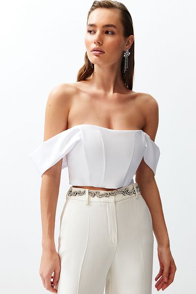 Trendyol Collection Біле ткане бюст'є з коміром Carmen TPRSS24BS00019