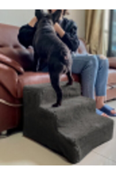 Patiderm Kedi Köpek Merdiveni Fermuarlı 3 Basamak Sünger Merdiven - Gri