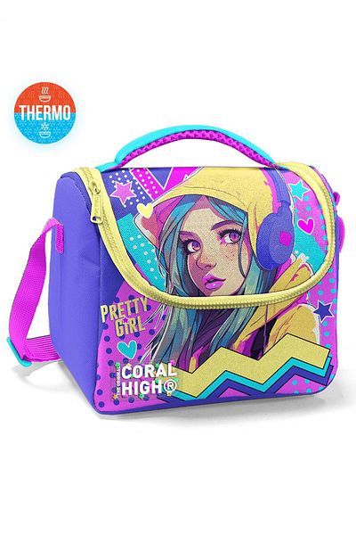 Coral High Cutie termică pentru prânz cu model pentru fete, turcoaz lavandă - cu căști, 11871