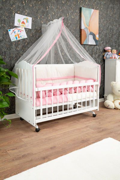 Baby Ahşap Mdf Anne Yanı Beşik, 60x120 4 Kademeli Lake Cilalı Sallanır Bebek Beşiği Tekerlekli Beşik