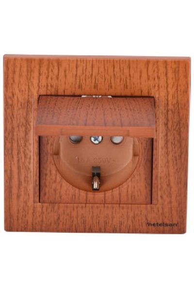 Netelsan Byobu Walnut Covered Grounded Socket - Framed