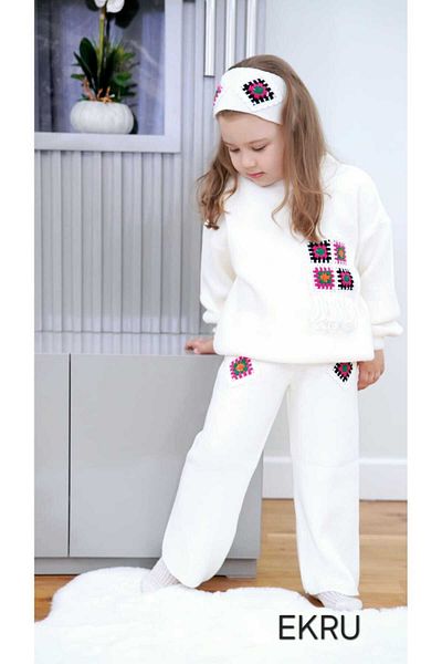 Meriç bebe Girl's Lace Motif 3-Piece Knitwear Set with Hair Band