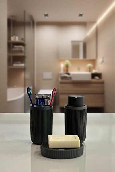 BİLTAŞ PLASTİK مونيكا مجموعة الحمام حامل فرشاة الأسنان موزع الصابون السائل مو...