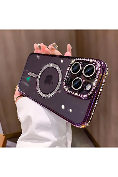 cepmoda غطاء هاتف فاخر لآيفون 11 مع جانب فضي وحجر على الجانبين، لون بنفسجي غامق