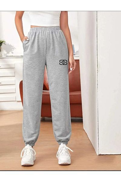 AEMİ Unisex εμπριμέ ψηλόμεσο ελαστικό πόδι Jogger γκρι φούτερ