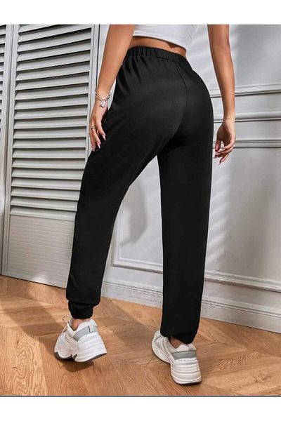 AEMİ Unisex εμπριμέ ψηλόμεσο ελαστικό πόδι Jogger μαύρο φούτερ