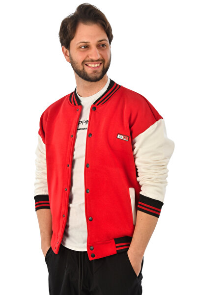 DeepSEA Men's Red Three Thread Ribbed College Collar Coat Jacket2304775