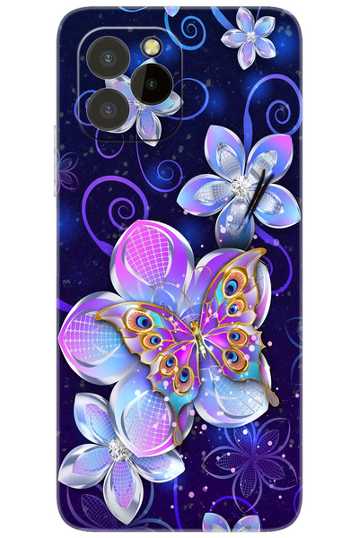 oukitel C21 Pro Uyumlu Kılıf Desen Baskılı Silikon Kelebek ve Çiçekler STK:718 CP-1mZM3Sn