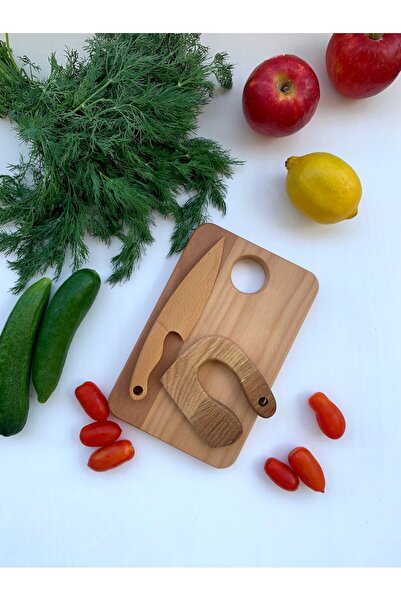 atolyesiahsap Wooden Safe Children's Knife and Wooden Cutting Board
