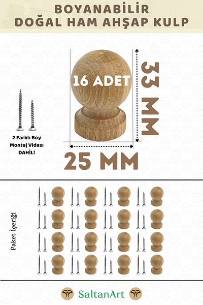 SaltanArt Mâner bilă glob din lemn Mini lux rustic pentru mobilier de bucătărie dulap sertar mâner 16 buc