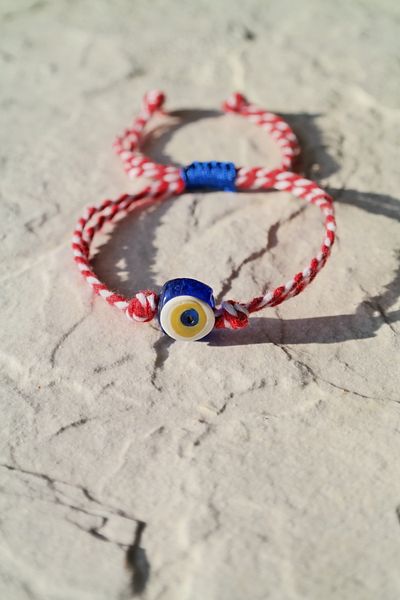 maycollection Blue Glass Evil Eye Bead Red White Martençka Rope Bracelet