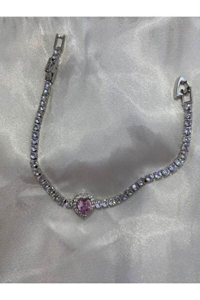 STAİNLES Steel Pink Stone Heart Waterway Zircon Bracelet