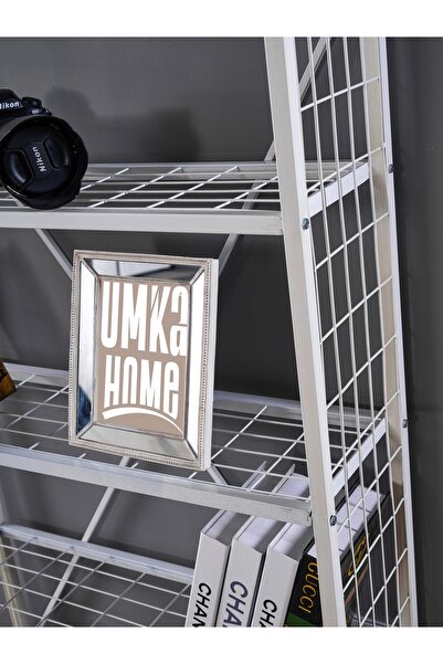 UmkaHome Telli Kitaplık Metal Dekoratif Kitaplık Ev Ofis Rafı Dosya Kitap Rafı 5 Raflı Beyaz