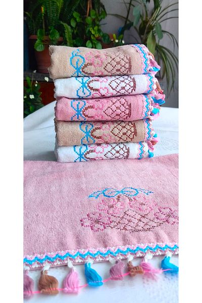 Z&N STYLE Set de prosoape de bucătărie de lux cu buclă cu ciucuri cu model de flori cu punct în cruce 30x50 Set de 6