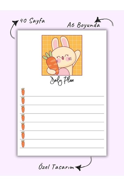 Bküp Tasarım Kawaii Daily Planner Notebook / Memopad/ Notepad