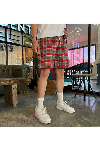 RE7EDİ relax plaid shorts unisex
