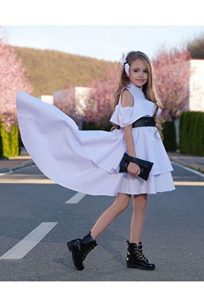 nisaykids Kız çocuk elbise kemer çanta toka  takım toplam 4 parça