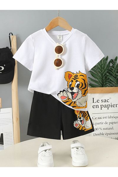 MINNOSUM MODA KIDS LION PRINTED TSHIRT SHORTS SUIT