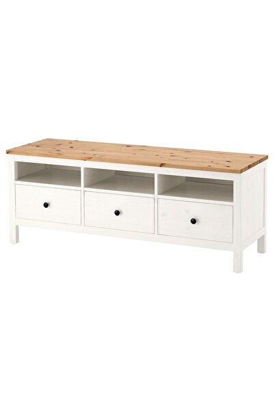 IKEA HEMNES tv sehpası, beyaz vernik-açık kahverengi, 148x47 cm