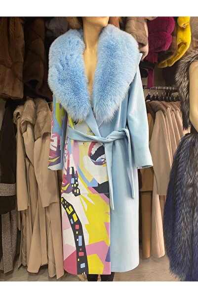 American Tise Fox Fur %100 Cashmere Dali Colors Coat %100 Tilki Kaşmir Dali Desen Renkli Parka