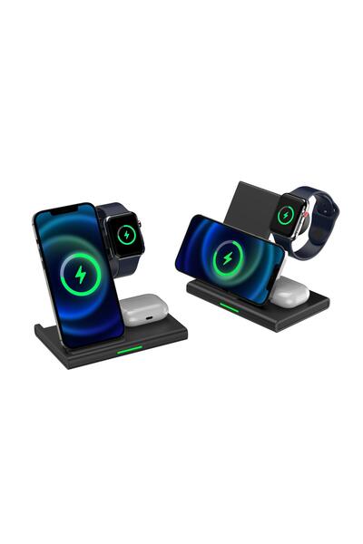 HZL 3 in 1 Wireless / Kablosuz Şarj Destekli 15W Hızlı Şarj Özellikli Apple Watch, Airpods, ve Telefon Ş