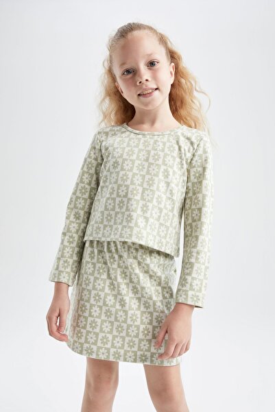 DeFacto Kız Çocuk Çiçekli Uzun Kollu Bluz Etek 2'li Takım