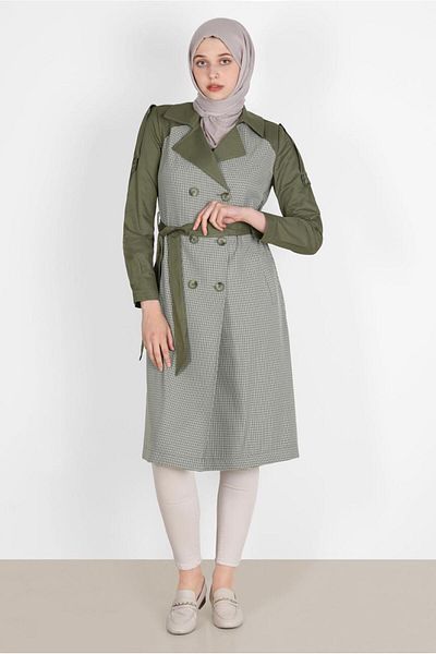 Alvina BIRDED PLAID TRENCH COAT 10595