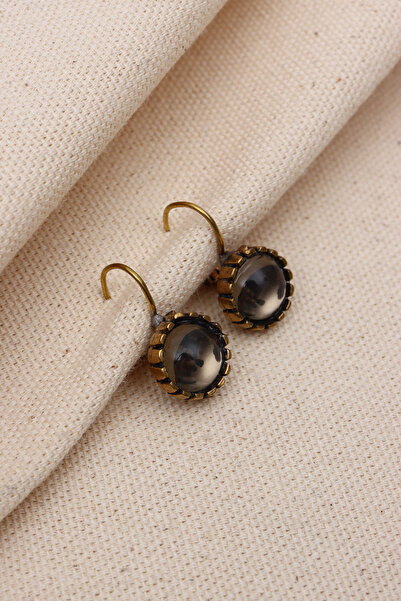 Süspüs Accessories YUVARLAK ANTRASİT SAYDAM TAŞLI OTANTİK KÜPE