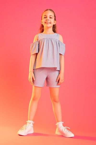 DeFacto Girl's Basic Short Sleeve Blouse Shorts 2 Piece Set