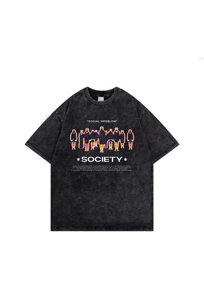 King Brothers Oversize Printed Crew Neck Acid Washed T-shirt