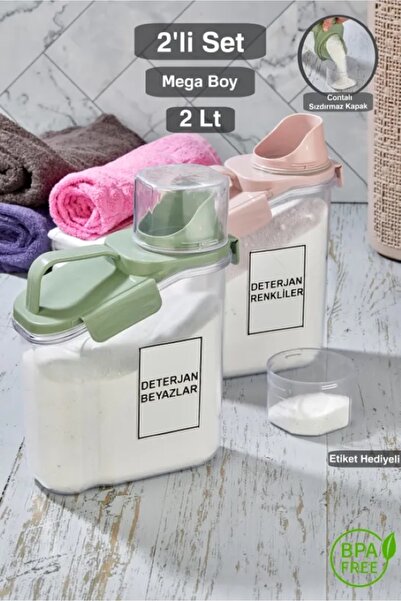 Genel Markalar 2'LI Set Sıvı Toz Deterjan Saklama Kabı Banyo Organizer Çok Amaçlı Saklama Kutusu 2 Lt