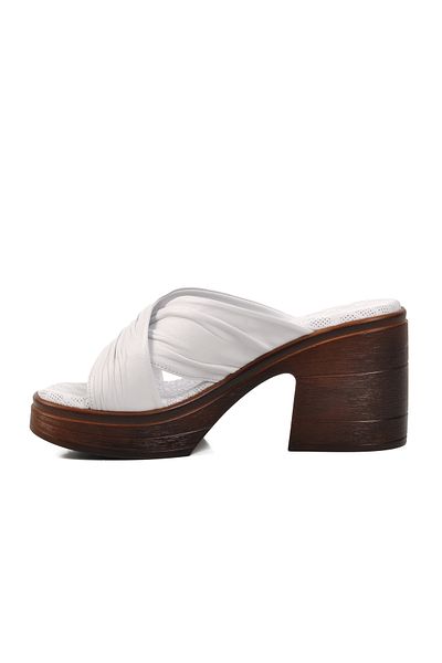 AYAKMOD 523004 White Genuine Leather Women's Heeled Slippers