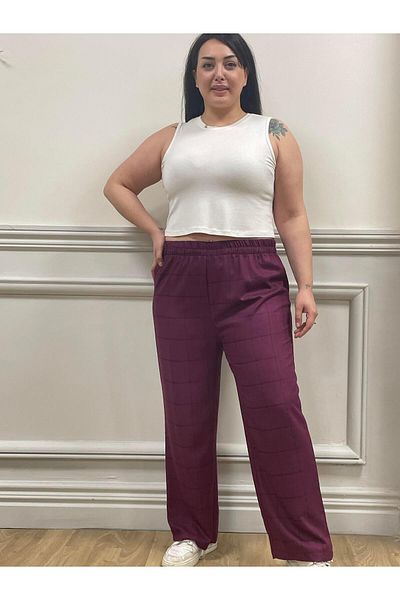 DISENTIS MODEST Plaid Patterned Claret Red Trousers - Small Size