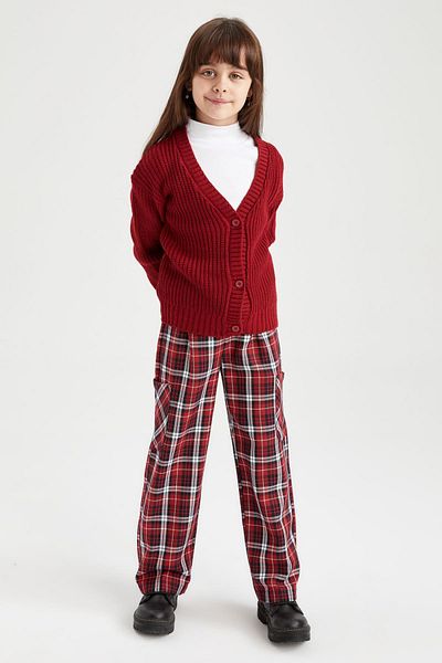 DeFacto Girl's Wide Leg Plaid Patterned Trousers