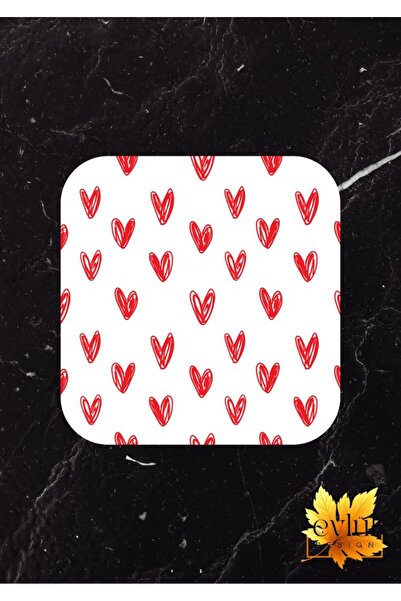 Eylül Design Heart Printed Special Design Printed MDF Square Coasters