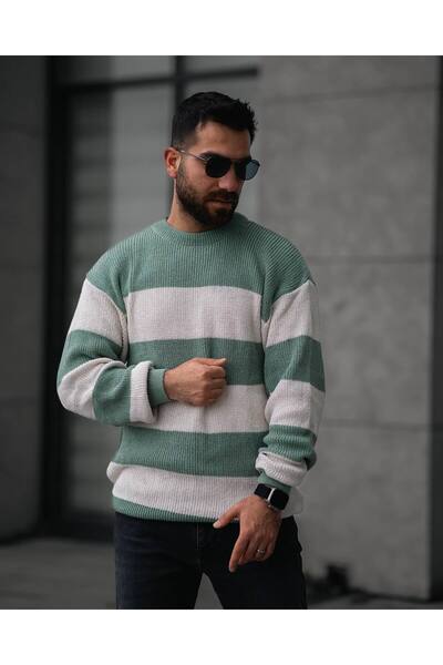 mayastyle pulover bărbați tricotat guler înalt dungi groase