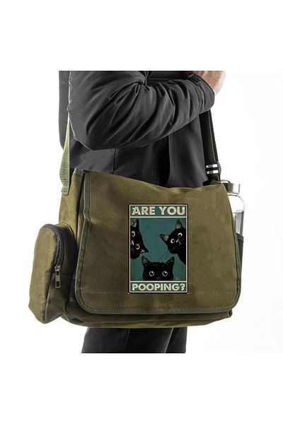 Touz Moda Meow Printed Unisex Green Messenger Bag