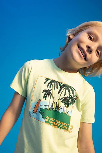 DeFacto Μπλουζάκι Boy's Regular Fit Crew Back με κοντό μανίκι, βαμβακερό χτενισμένο βαμβακερό μπλουζάκι