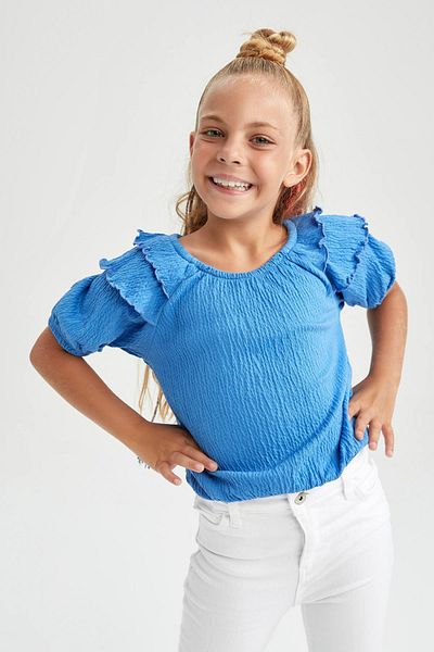 DeFacto Tricou cu mânecă scurtă din țesătură șifonată pentru fetiță, cu croială normală