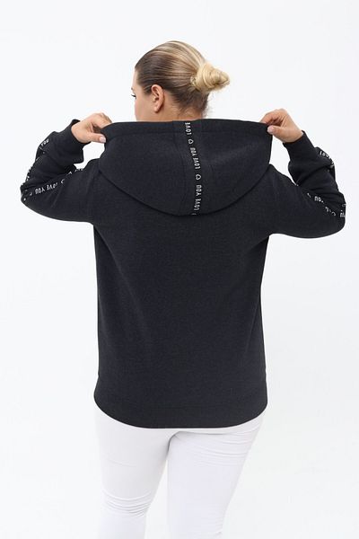 Piano Luce Pianoluce Women's Large Size Stripe Pocket Hooded Sweatshirt Anthracite PLWM23SWT02